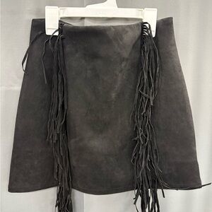 Black Fringe Suede Women's Skirt